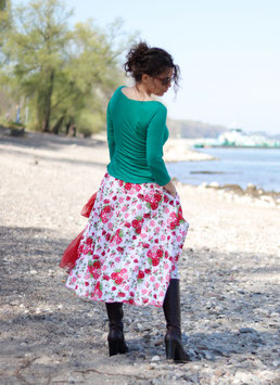 Maxirock weiß mit Blumen rosa rot