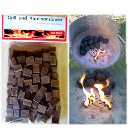 150 Grill Anzünder Holz Kohleanzünder Anzündwürfel aus Naturholz mit Wachs