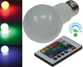 LED Glühlampe E27 RGBW mit Fernbedienung 5W, Abstrahlwinkel 270°, max. 320lm