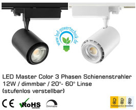 LED Master Color 3 Phasen Schienenstrahler / 12W / dimmbar / 20°- 60° Linse (stufenlos verstellbar) / warmweiss, neutralweiss, tageslichtweiss einstellbar