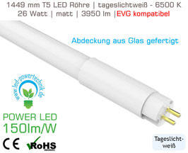 LED Röhre T5 G5 26W 150lm/W EVG 1449 mm, tageslichtweiß - 6500K, 3950lm