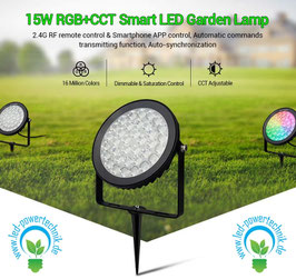 LED RGB-WW Garten Fluter 15W rund mit Funk und WLAN IP65