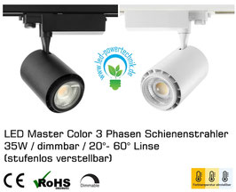 LED Master Color 3 Phasen Schienenstrahler / 35W / dimmbar / 20°- 60° Linse (stufenlos verstellbar) / warmweiss, neutralweiss, tageslichtweiss einstellbar