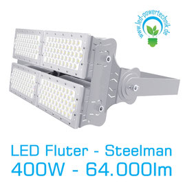 LED Steelman - Fluter 400W | 10°, 30°, 60°, 90°, 120° Abstrahlwinkel | 64.000 lm | 3000K warmweiss | IP66 | 1-10V dimmbar |