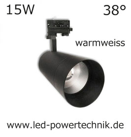 3-PH Schienen-Strahler, 15W, 38°, schwarz, warmweiss