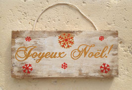 Décoration de Noël, pancarte blanche vieillie "Joyeux"