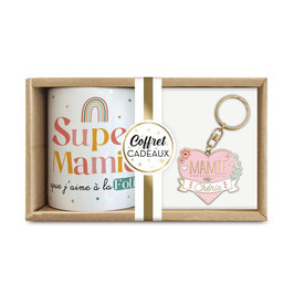 COFFRET MUG/PORTE-CLES "SUPER MAMIE" ARC-EN-CIEL