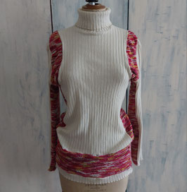 Upcycling Pullover M 36 38 Rollkragen Weiß Pink