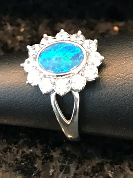 501012 Fingerring Opal mit Zirkonia in 925 Silber (Dublette)