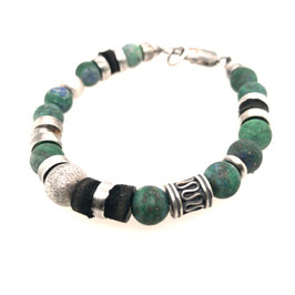 Armband Silber | Azurit-Malachit | Leder Art. 7633