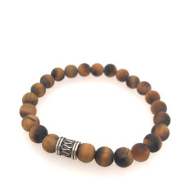 Armband Naturstein Tigerauge matt  Kugel 8 mm Silber  Art. 5659