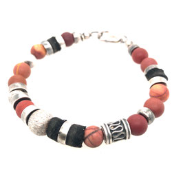 Armband Silber | roter Jaspis | Leder Art. 7635