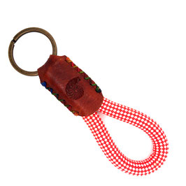 Schlüsselanhänger Kletterseil  rot weiß | Leder braun
