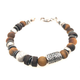 Armband Silber | Tigerauge | Leder Art. 7632