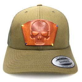 Cap Snapback grün mit Leder patch totenkopf Art.9021