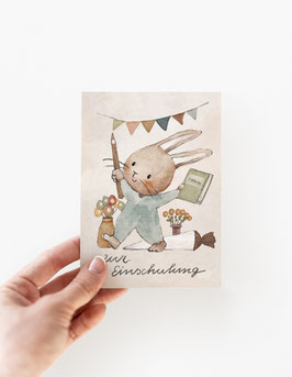 Karte "Hase mit Stift und Buch"