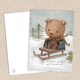 Weihnachtskarten "Bär fährt Schlitten"