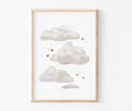 Kinderbild "Wolken und Sterne" in A4 und A3