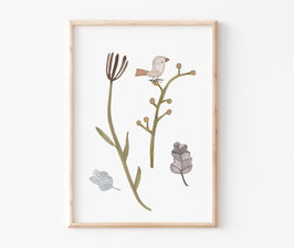 Poster "Blumen und Vogel" in A4 und A3