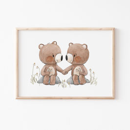 Kinderbild "Bären halten Händchen" in A4 und A3