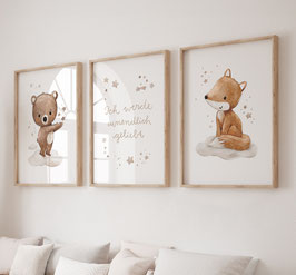 3er Posterset "Bär, Fuchs, Spruch" in A4 und A3