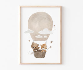 Kinderbild "Heißluftballon Bär Fuchs" in A4  A3
