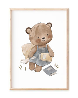 Kinderbild "Bär mit Büchern" in A4 A3