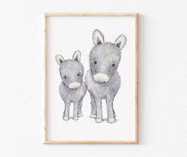 Kinderbild "2 Esel" in A4 und A3