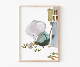 Kinderbild "Elefant im Garten" in A4 A3