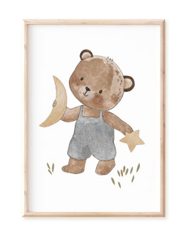 Kinderbild "Bär mit Mond und Stern" in A4 A3