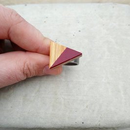 Bague triangle ajustable en bois exotique, Arariba ou Zébrano, choix de jonc en étain ou inox