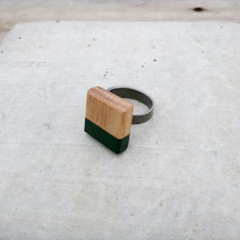 Bague carré ajustable en bois canadien, Frêne, choix de jonc en étain ou inox