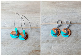 Boucles d'oreilles lune et rondelles de bois