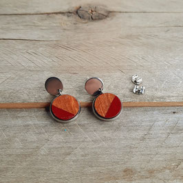 Boucles d'oreilles minis rondes en merisier et acier inoxydable, couleurs à votre choix!