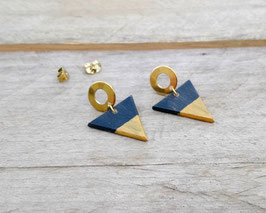 Boucles d'oreilles triangles 3/4" sur "studs" or rondelles en acier inoxydable