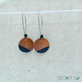 Boucles d'oreilles en bois, rondes sur crochets en inox