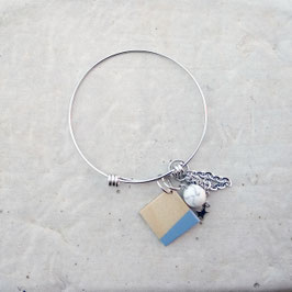 Bracelet en inox avec breloque losange en bois