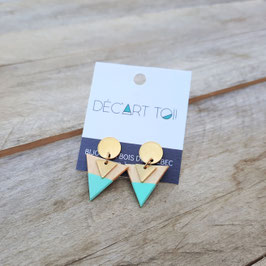 Boucles d'oreilles triangles 3/4" sur tiges d'inox doré et triangle de laiton