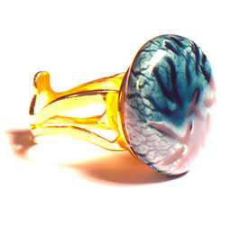 Bague anneau or Pierre ronde avec inrustation couleur outre mer