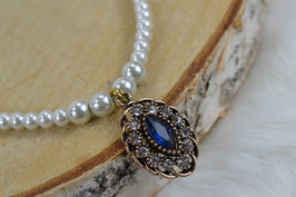 Perlenkette "Vintagelover", einrehig - blau