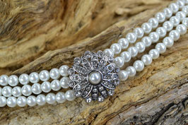 Kropfkette „Strassblume - Perle“ - dreireihig mit 4mm Perlen