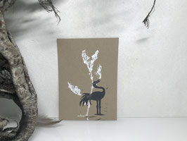 Kranich auf Recyclingpapier, Linoldruck, Mischtechnik