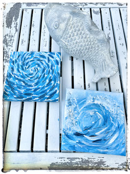 Fischschwarm und Welle jeweils 15 x 15 x 1,5