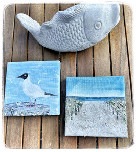 Möwe und Strandaufgang jeweils 15 x 15 x 1,5