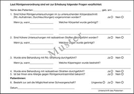 Röntgen-Verordnungsbogen