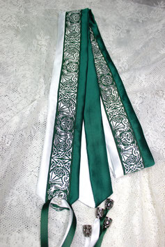 HF35, Handfastingband,Satin,tannengrün - weiß, mit Knüpfbändern.