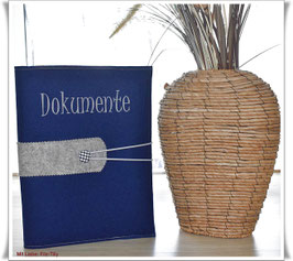 Dokumentenmappe aus Filz inkl. Display / grau-meliert auf dunkelblau