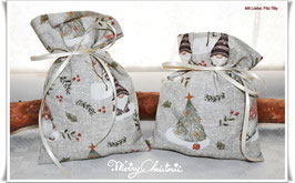 Hübsche Geschenksäckchen aus Dekostoff " Wichtel & Tannenbäume "