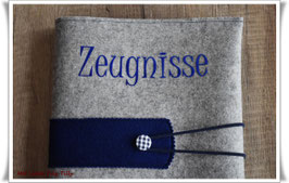 Zeugnismappe / Dokumentenmappe aus Filz inkl. Display Buch / grau-meliert mit dunkelblau