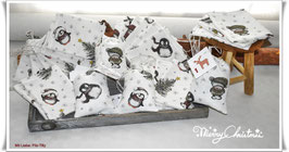Adventskalender / 24 Adventssäckchen mit Zahlenkärtchen "Pinguine, Teddy`s, Tannenbäume"